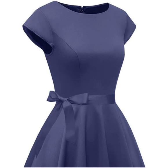 COCKTAIL Party Dress with Pockets Navy Blue - Picture 7 of 8